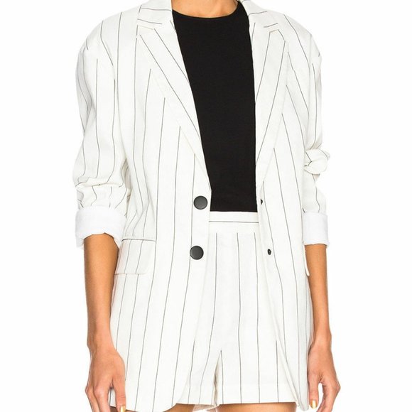 Tibi Linen Blend Stripe Button Back Blazer Size 4 - Picture 3 of 4
